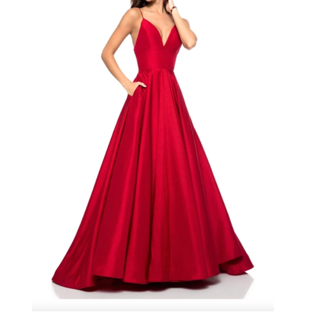 Sherri Hill Gown Plunging Empire Taffeta A-line Dress Worn Once, Red, Size 10